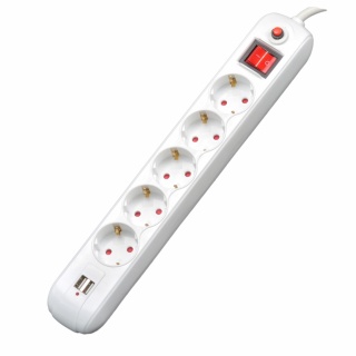 Prelungitor cu 5 prize 4.5m + 2 x USB 16A Alb, Spacer PP-5-45 USB